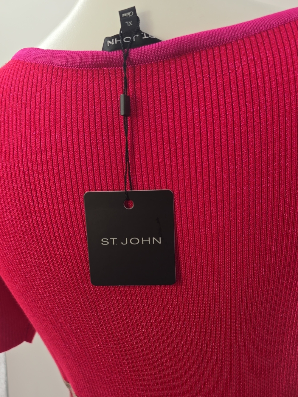 St. John Short-Sleeve Pleated Midi Dress with Stripe Accents - Picture 6 of 8